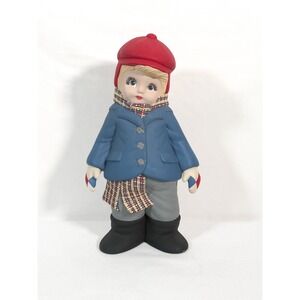 Hand Painted VTG Porcelain 18"  Ceramic child winter dress boy/girl‎